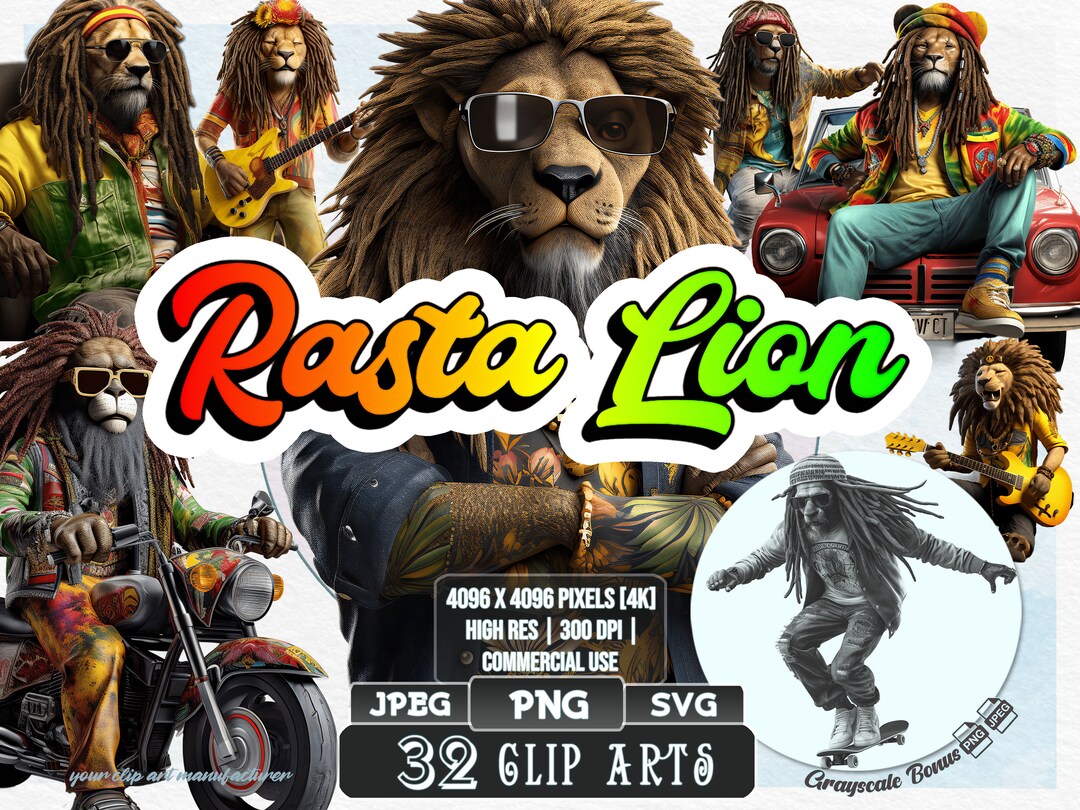 32 Rasta Lion - Reggae Clip Art | 5 Digital File Types | Color ...