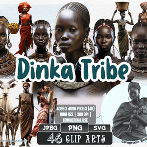 46 tribù Dinka - donne sud sudanesi / 5 tipi di file digitali / PNG a colori e in scala di grigi / JPEG / SVG / colorazione/pittura / artigianato / adesivi