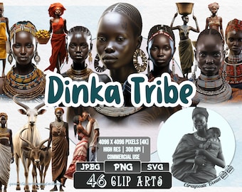 46 Dinka Tribe- South Sudanese women | 5 digital file types | Color & Grayscale PNG | JPEG | SVG | Coloring/Painting | Crafts | Stickers