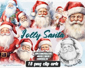 Jolly Santa - Clip Art Trasparente / 5 tipi di file digitali / PNG a colori e in scala di grigi / JPEG / SVG / Colorazione/Pittura / Artigianato /