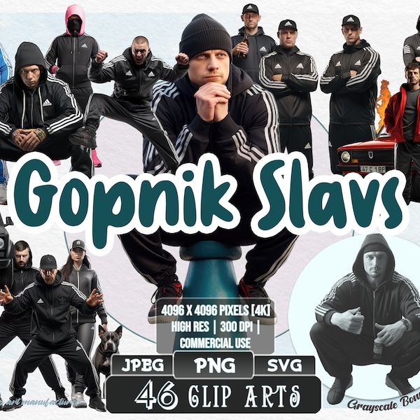 46 Gopnik Slavs- Russian Tri Poloski | 5 digital file types | Color & Grayscale PNG | JPEG | SVG | Coloring/Painting | Crafts | Stickers