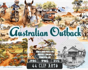 Australian Outback - Clip Art Transparent | 5 digital file types | Color & Grayscale PNG | JPEG | SVG | Coloring/Painting | Crafts | Sticker