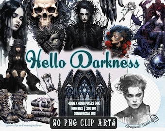 Hello Darkness - Clip Art Transparent | 5 digital file types | Color & Grayscale PNG | JPEG | SVG | Coloring/Painting | Crafts | Stickers