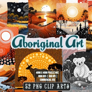 Kunst der Aborigines - Clip Art Transparent | 5 digitale Dateitypen | Farbe & Graustufen PNG | JPEG | SVG | Ausmalen/Gemälde | Kunsthandwerk | Aufkleber