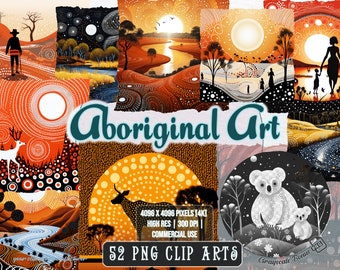 Arte aborigen - Clip Art Transparente / 5 tipos de archivos digitales / Color y escala de grises PNG / JPEG / SVG / Colorear/Pintura / Manualidades / Pegatinas