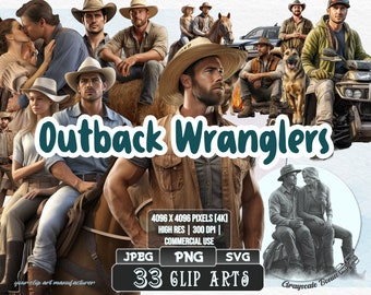 33 Outback Wranglers - Australian Farm | 5 digital file types | Color & Grayscale PNG | JPEG | SVG | Coloring/Painting | Crafts | Stickers
