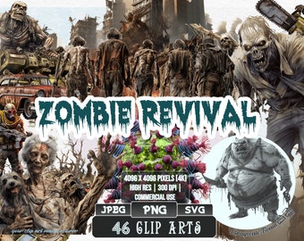 Zombie Revival - Clip Art | 5 digital file types | Color & Grayscale PNG | JPEG | SVG | Coloring/Painting | Crafts | Stickers