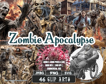 Zombie Apocalypse - Clip Art | 5 digital file types | Color & Grayscale PNG | JPEG | SVG | Coloring/Painting | Crafts | Sticker
