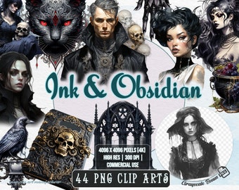Ink and Obsidian - Clip Art Transparent | 5 digital file types | Color & Grayscale PNG | JPEG | SVG | Coloring/Painting | Crafts | Stickers