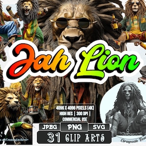 31 Jah Löwe - Reggae Clip Art | 5 digitale Dateitypen | Farbe & Graustufen PNG | JPEG | SVG | Ausmalen/Gemälde | Kunsthandwerk | Aufkleber