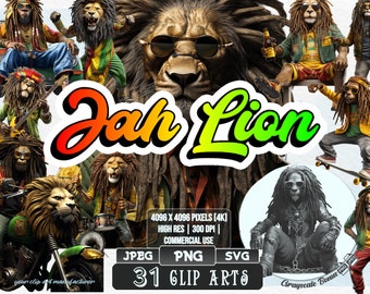 31 Jah Lion - Reggae Clip Art | 5 digital file types | Color & Grayscale PNG | JPEG | SVG | Coloring/Painting | Crafts | Stickers