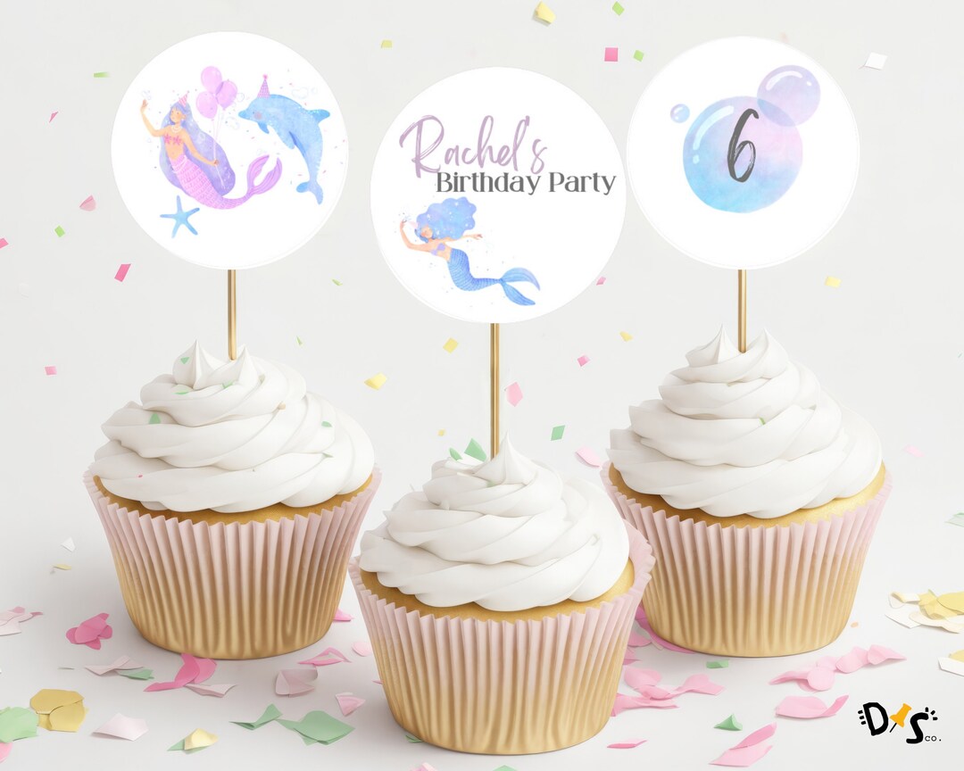 Printable Mermaid Cupcake Toppers Customizable and Editable Etsy