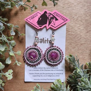 Crystal & glass beaded medallion earrings - Pastel pink, Iridescent, princess, Barbie, valentine, rose