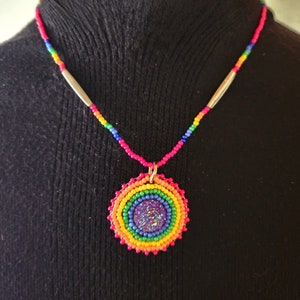 Rainbow beaded medallion necklace - Colorful, Pink, Pride, Queer, 2-spirit