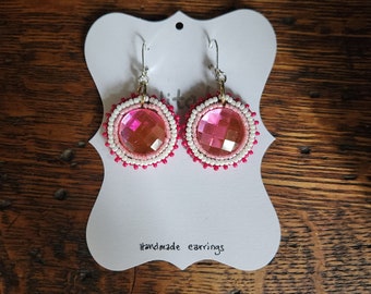 Beaded medallion earrings - Magenta, Barbie Pink, valentine