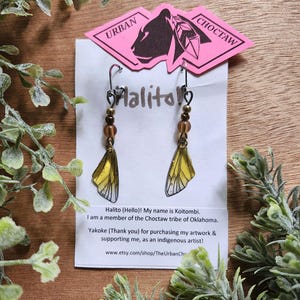 Fairy wing charm earrings (yellow) - butterfly, moth, fairy, fae, wings, magic, cottage core, witchcore
