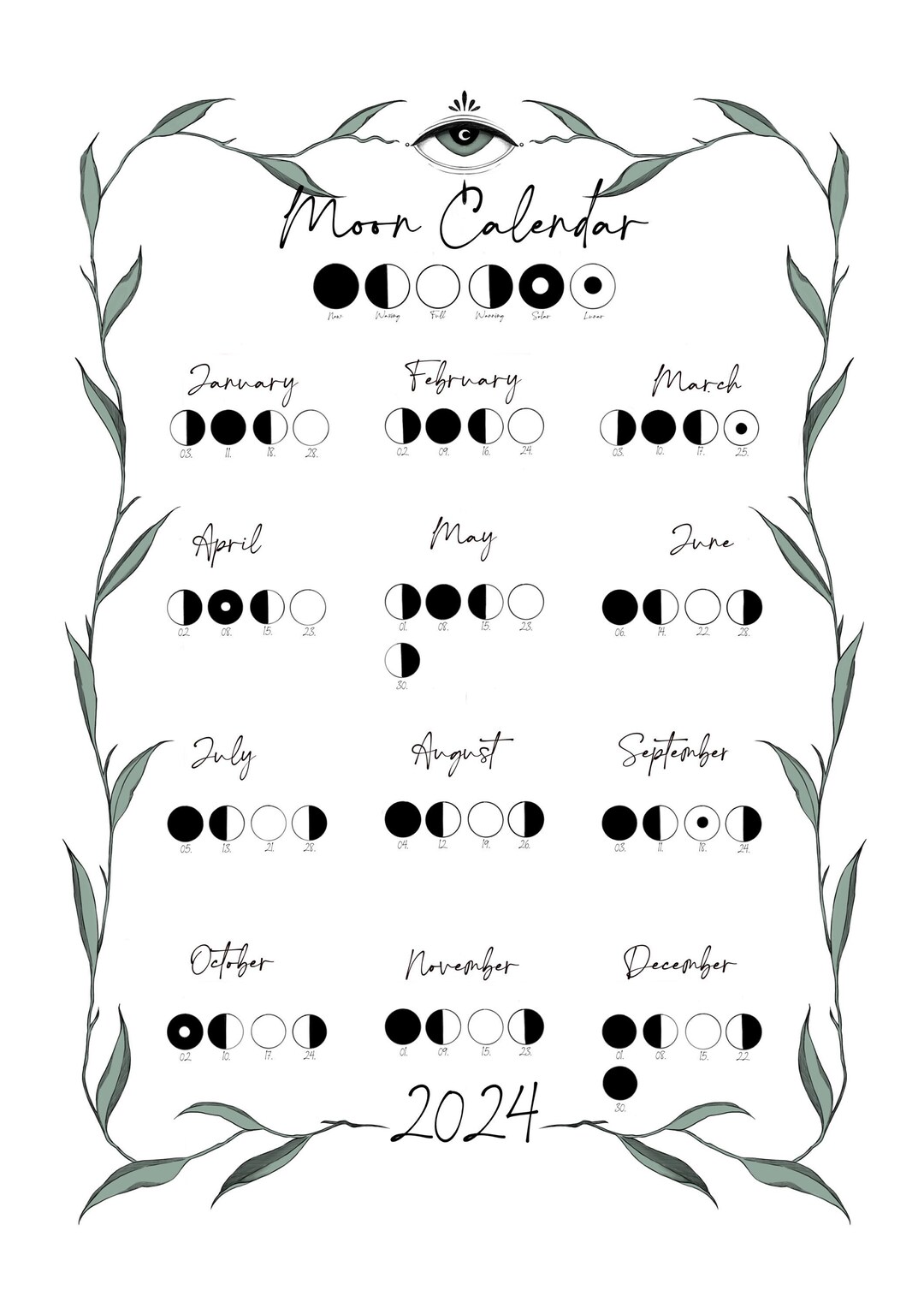 Moon Calendar 2024 Etsy