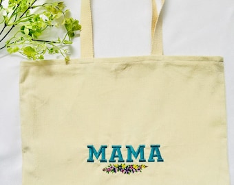 Personalized Mama Corduroy Tote Bag, Embroidered Floral Nappy Bag