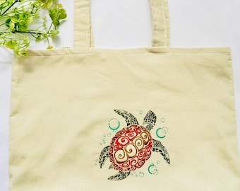 Personalized Corduroy Sea Turtle Tote Bag, Embroidered Honu, Handmade