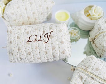 Handmade Quilted Makeup Bag, Vintage Floral Toiletry Pouch