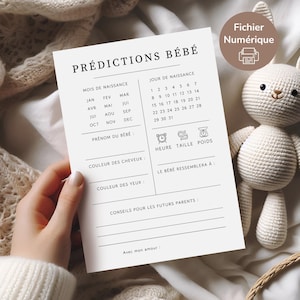 French Baby Shower Prediction - Customizable - Baby Prediction Game - Baby Shower - Gender Reveal - Minimalist