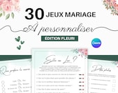 Jeux mariage thème fleurs | Pack de 30 Jeux pour mariage en français | Animations mariage | Jeux mariage à imprimer | Personnalisable