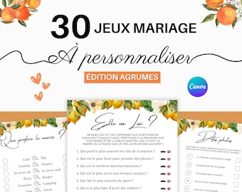 Citrus theme wedding games | Pack of 30 Wedding Games in French | Wedding entertainment | Wedding games to print | Customizable