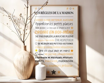 Affiche Les Règles de la Maison, cadeau pour une nouvelle maison, règlement intérieur, art mural imprimable