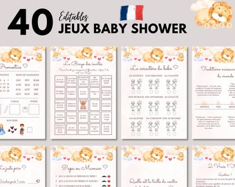 Jeux Baby Shower Lions éditables à imprimer - 40 Jeux Fête Prénatale - Pack Activités Baby Shower en français - Prédiction Bébé Français