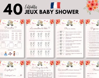 Printable Editable Safari Baby Shower Games - 40 Baby Shower Games - French Baby Shower Activities Pack - French Baby Prediction