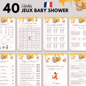 Editable Honey Bear Baby Shower Games to print - 40 Baby Shower Games - Baby Shower Activities in French - French Baby Prediction