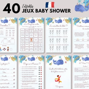 Editable Marine Animal Baby Shower Games to print - 40 Baby Shower Games - Baby Shower Activities in French - French Baby Prediction