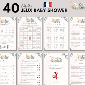 Jeux Baby Shower Safari V2 éditables à imprimer - 40 Jeux Fête Prénatale - Pack Activités Baby Shower en français - Prédiction Bébé Français