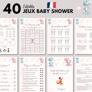 Printable Editable Elephant Baby Shower Games - 40 Baby Shower Games - French Baby Shower Activities Pack - French Baby Prediction