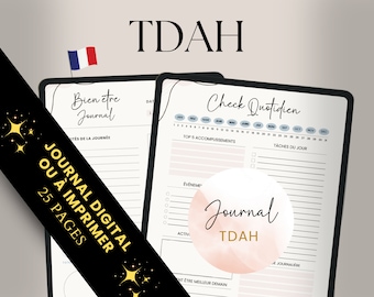 ADHD journal in French, A4 and A5 printable PDF planner, agenda, well-being, adult, organization for neuroatypical person, ASD