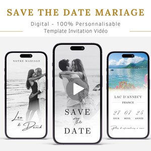 Save the date mariage numérique animé français, Invitation de mariage vidéo, Template Canva modifiable, Faire-part électronique personnalisé