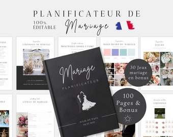 Planificateur mariage français, organisateur de mariage Canva, agenda mariage digital, agenda planning mariage, wedding planner en français