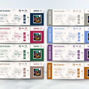 Modèle modifiable de carte d'embarquement, billet d'avion personnalisé imprimable, carte d'embarquement Canva, Idée cadeau voyage français image 2