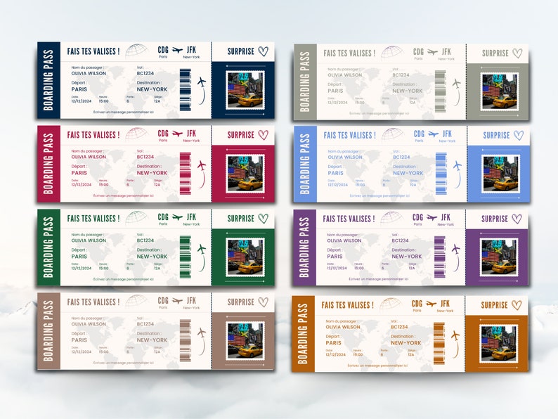 Modèle modifiable de carte d'embarquement, billet d'avion personnalisé imprimable, carte d'embarquement Canva, Idée cadeau voyage français image 2