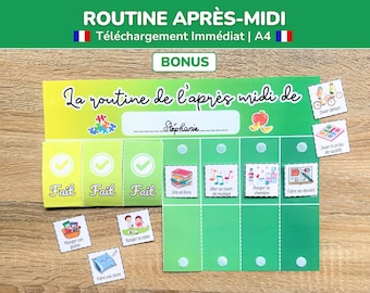 Child routine in French, Positive Montessori education, Nursery school routine, Printable routine table, Planning, Weekly
