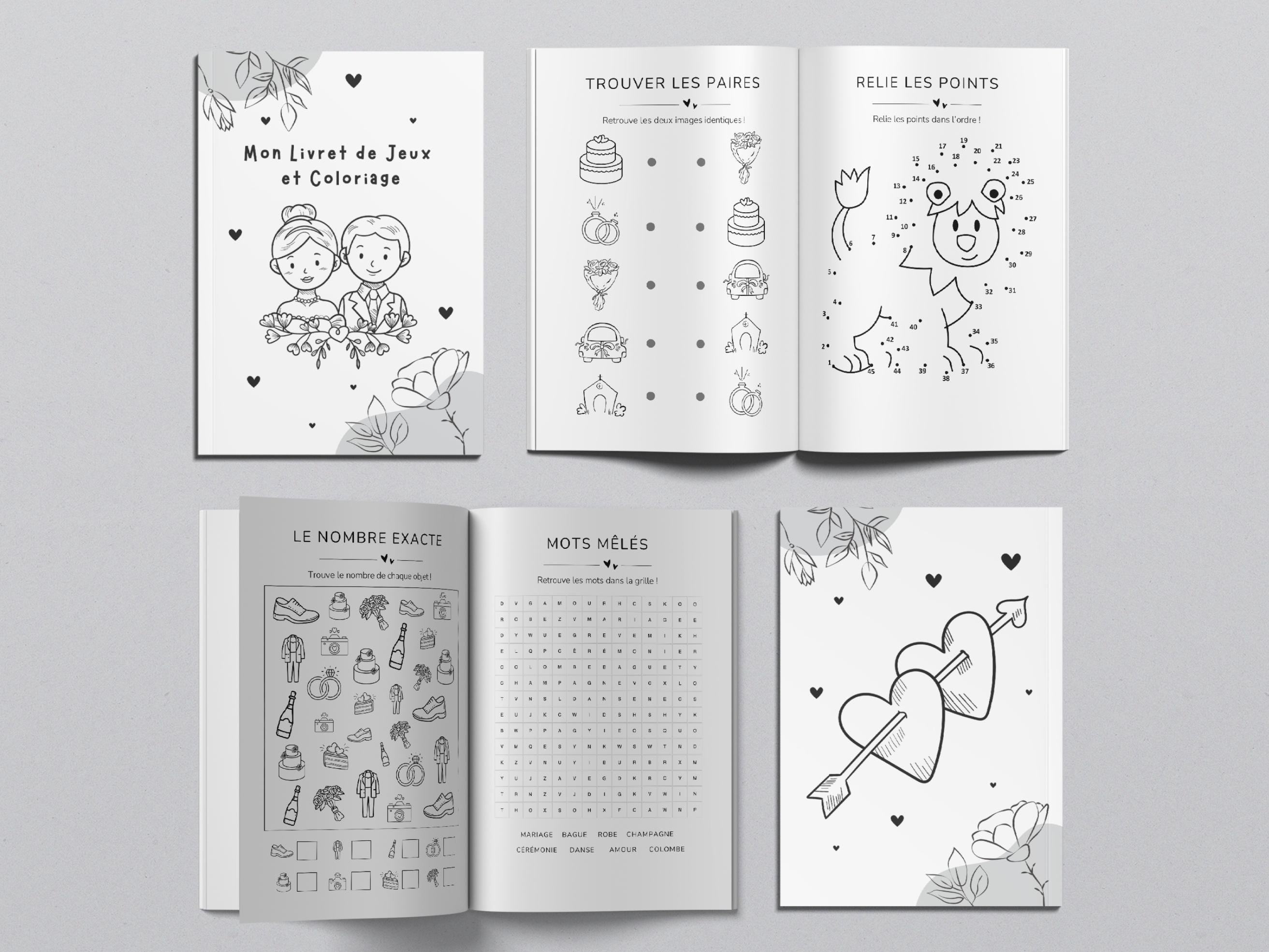 Livret d'activités mariage pour enfants, livre de coloriage de mariage