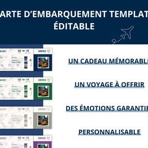 Modèle modifiable de carte d'embarquement, billet d'avion personnalisé imprimable, carte d'embarquement Canva, Idée cadeau voyage français image 4