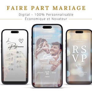 Faire-part de mariage numérique animé français, Invitation de mariage vidéo, Modèle Canva modifiable, Faire-part électronique personnalisé