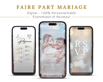 French Animated Digital Wedding Invitation, Video Wedding Invitation, Editable Canva Template, Personalized Electronic Invitation
