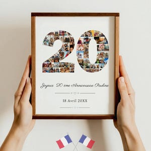 Affiche 20 ans, Cadeau 20 ans personnalisable, Anniversaire 20 ans, Décoration d’anniversaire à Imprimer, Collage 20ème anniversaire, Canva