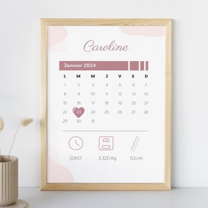 Cartel del nacimiento del bebé | Decoración de la pared de la habitación del bebé | Calendario de bebé | Póster digital para personalizar | Idea de regalo de nacimiento |