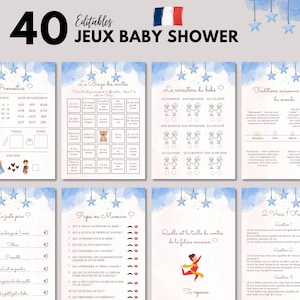 Printable Editable Star Baby Shower Games - 40 Baby Shower Games - French Baby Shower Activities Pack - French Baby Prediction