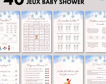 Printable Editable Star Baby Shower Games - 40 Baby Shower Games - French Baby Shower Activities Pack - French Baby Prediction