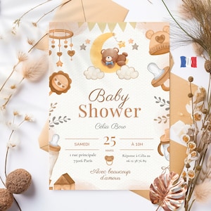 Bear theme Baby Shower invitation to print - Editable Template - Baby Shower in French - Baby Shower invitation - French