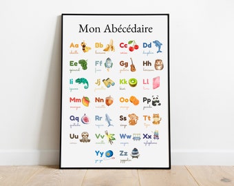 Children's Abecédaire - Children's room decoration poster - Educational poster to learn the alphabet